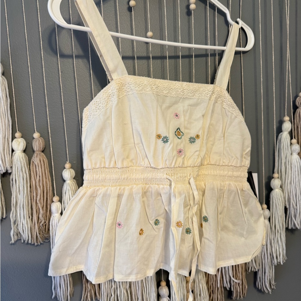 Celebrity Pink Cream Camisole with Floral Embroidery